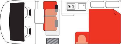 Floorplan dag van de Mighty Double Down camper in Nieuw-Zeeland