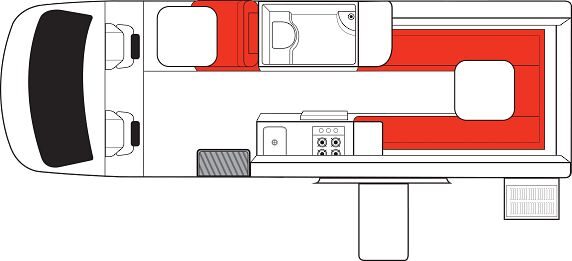 Floorplan dag van de Mighty Deuce Plus camper in Australië