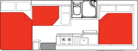 Floorplan nacht van de Mighty Big Six camper in Nieuw-Zeeland