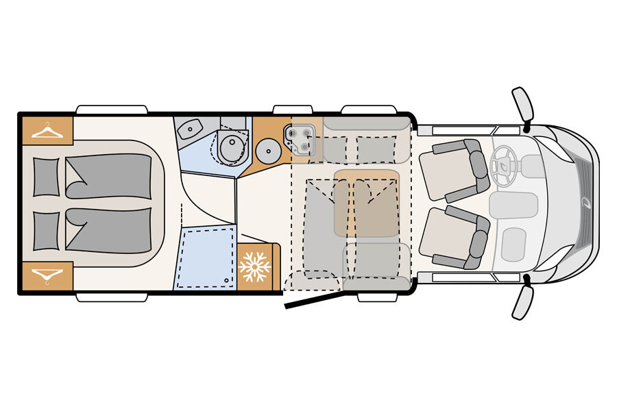 Floorplan layout 2 van de McRent Comfort Plus in Nieuw-Zeeland