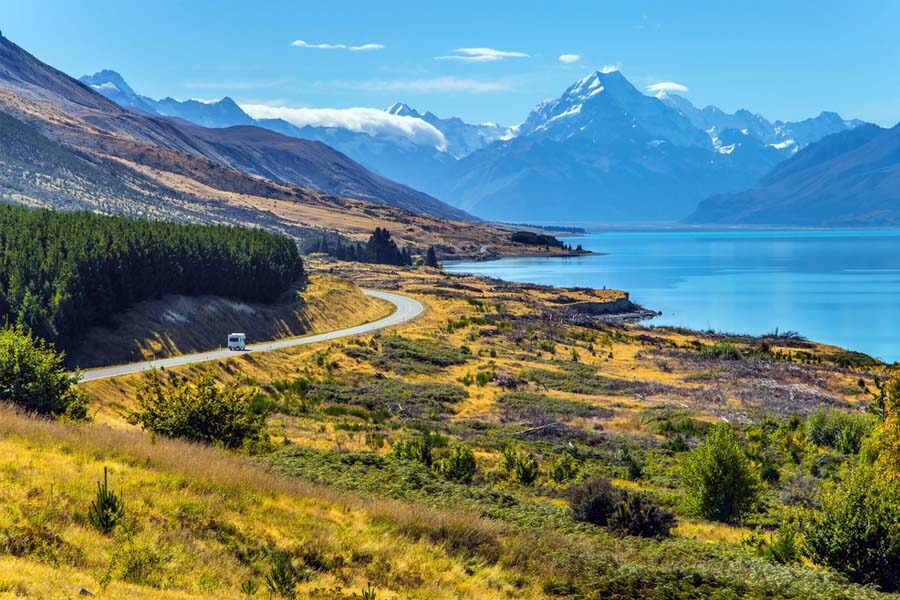 Weg naar Aoraki Mount Cook National Park