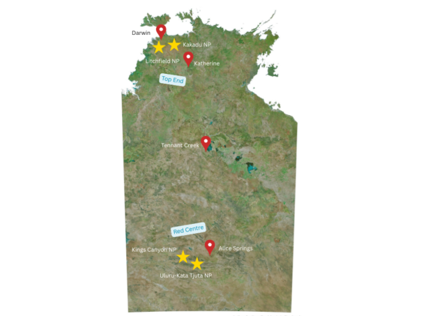 Northern Territory kaart met highlights
