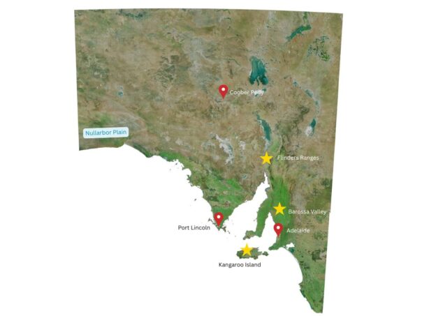 Kaart South Australia hoogtepunten