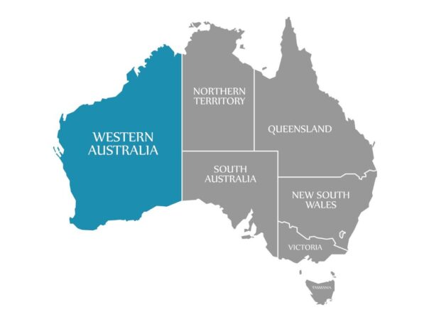Staat Western Australia op de kaart van Australië