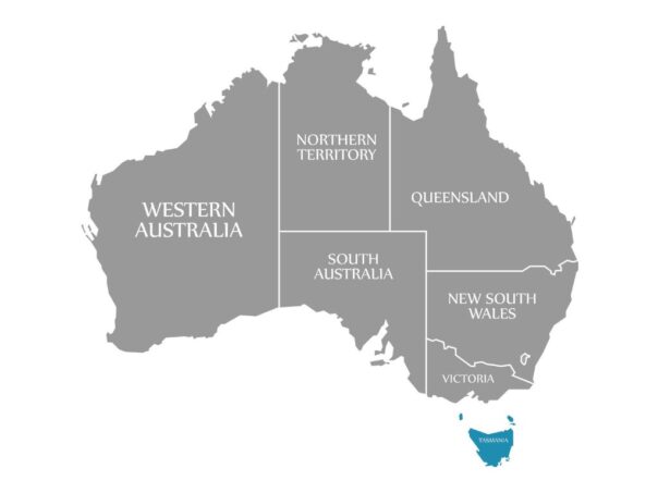 Staat Tasmania op de kaart van Australië